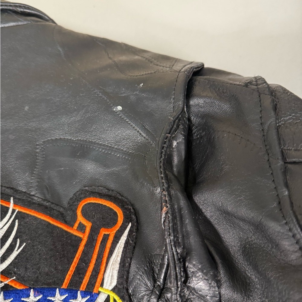 Diamond Plate Buffalo Leather Biker Jacket XL Live To Ride Route 66 Patriotic - Picture 12 of 16